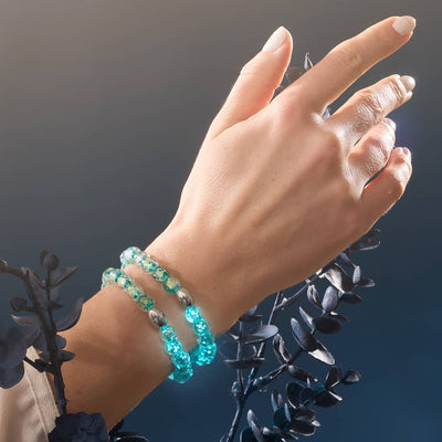 NOGU Top 20 Most Sold Out Pieces collection featuring two turquoise crystal bead bracelets with silver accents.