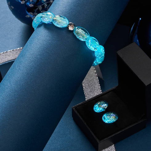 Turquoise | .925 Sterling Silver | Firework Glass Pebble Bracelet