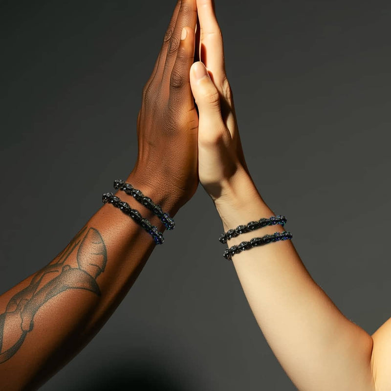 Hades | Hematite Skulls x Black GloWeave | Macrame Bracelet