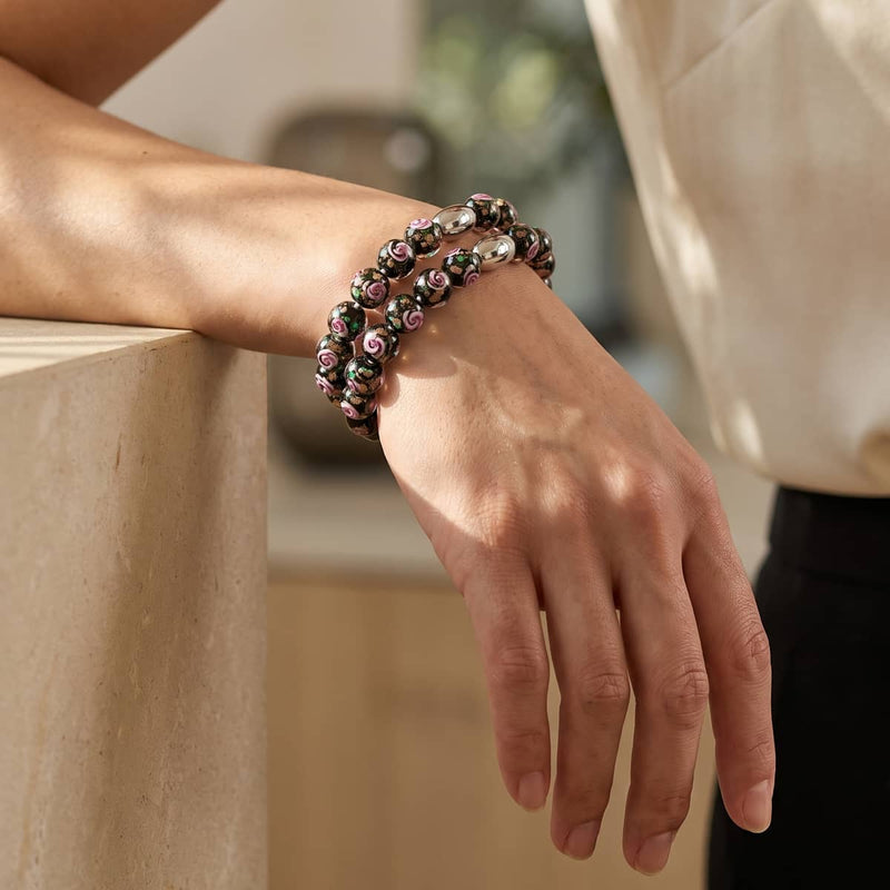 Enchanted Rose | .925 Sterling Silver | Firefly Glass Garden Bracelet