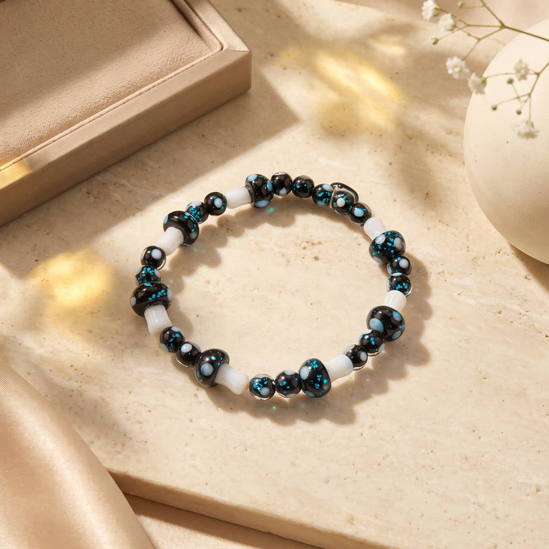 Neon Noir | .925 Sterling Silver | Deluxe Firefly Glass Mushroom Bracelet