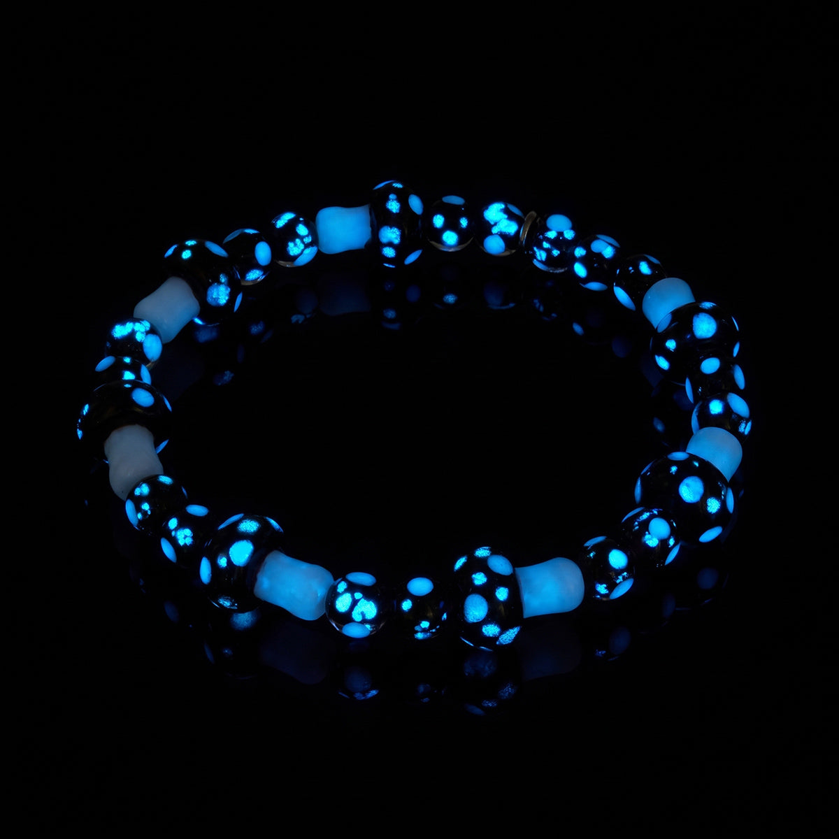 Neon Noir | .925 Sterling Silver | Deluxe Firefly Glass Mushroom Bracelet
