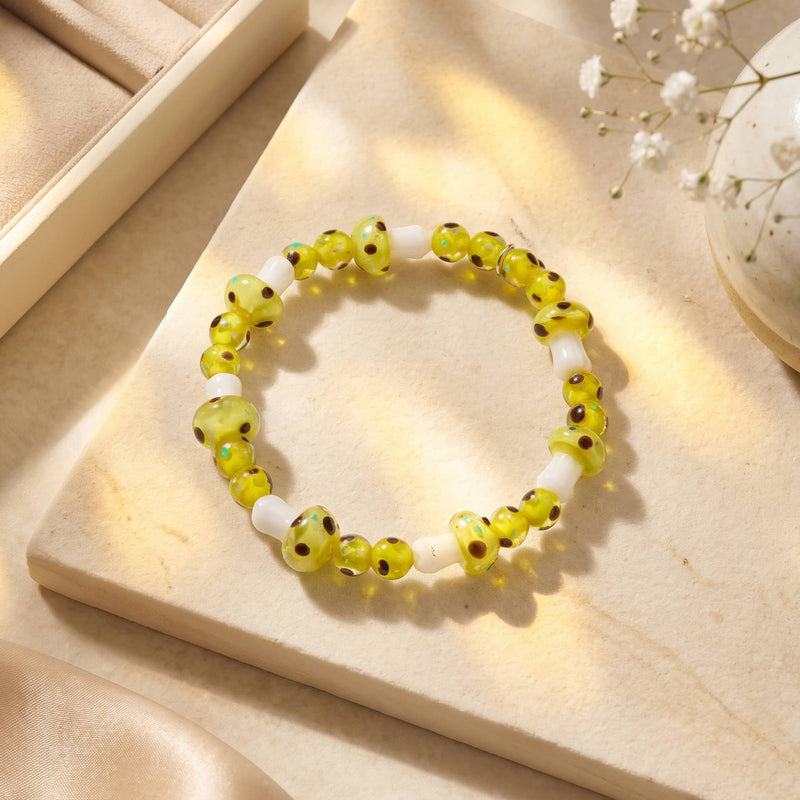 Electric Lemon | .925 Sterling Silver | Deluxe Firefly Glass Mushroom Bracelet
