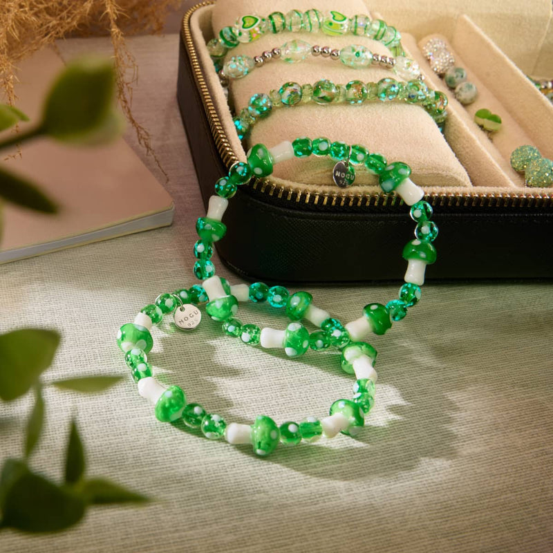 One Up | .925 Sterling Silver | Deluxe Firefly Glass Mushroom Bracelet