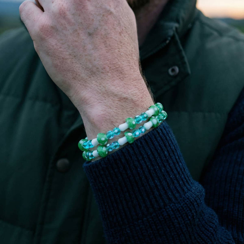 One Up | .925 Sterling Silver | Deluxe Firefly Glass Mushroom Bracelet