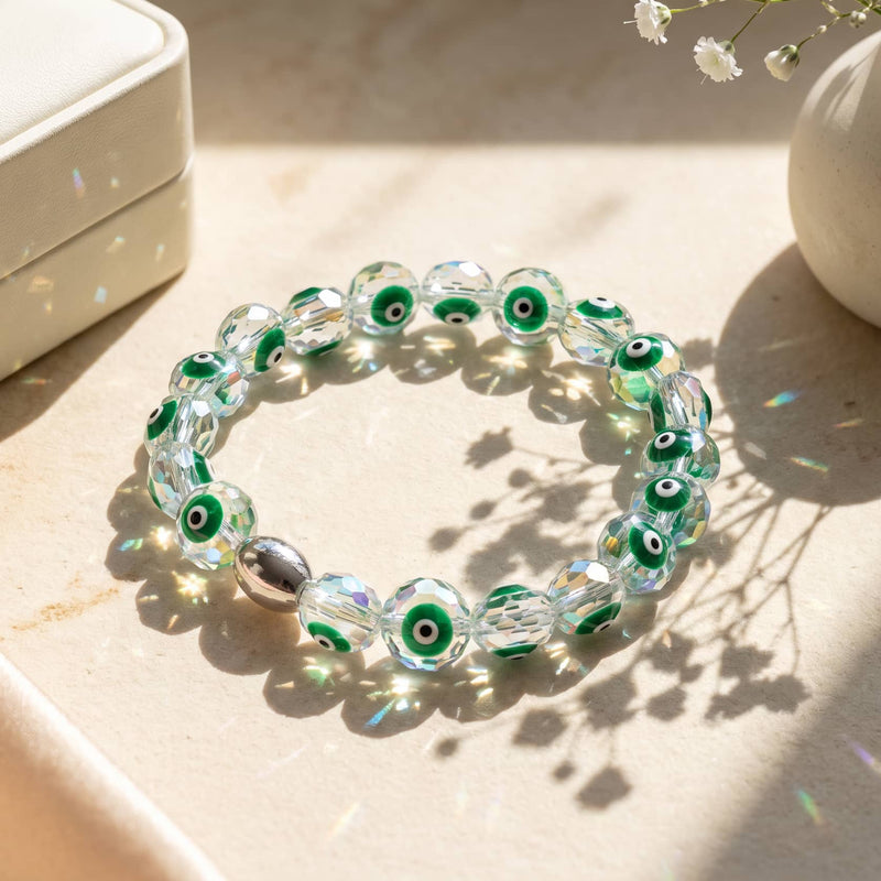 Emerald Gaze | .925 Sterling Silver | Crystal Evil Eye Bracelet