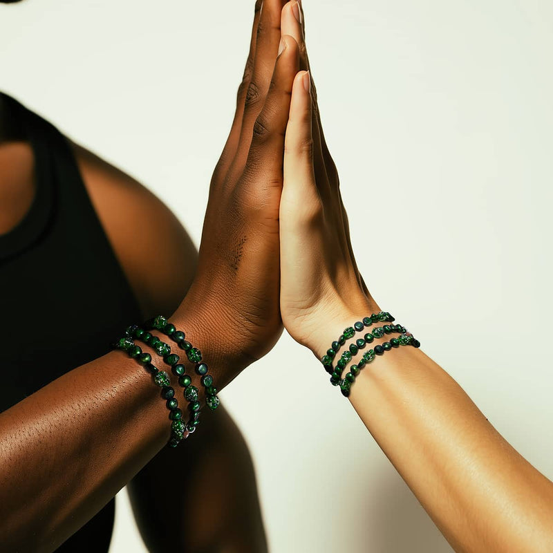 Emerald Crown | .925 Sterling Silver | Green Freshwater Pearl x Firefly Glass Skull Bracelet