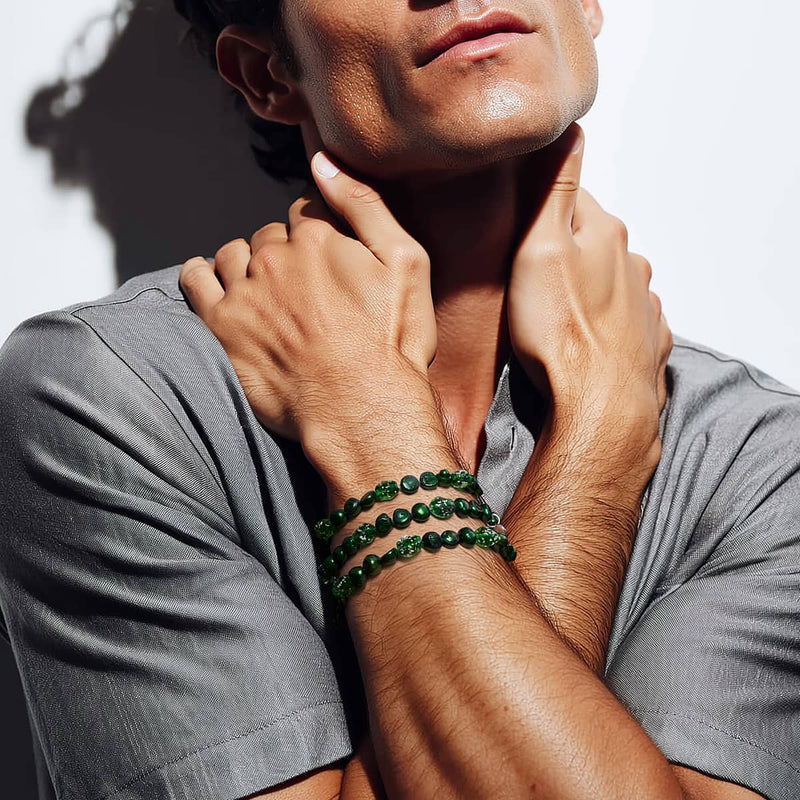 Emerald Crown | .925 Sterling Silver | Green Freshwater Pearl x Firefly Glass Skull Bracelet