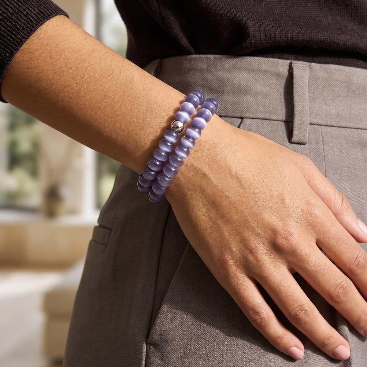 Purple Winter Moon | .925 Sterling Silver | Cheshire Glass Bracelet