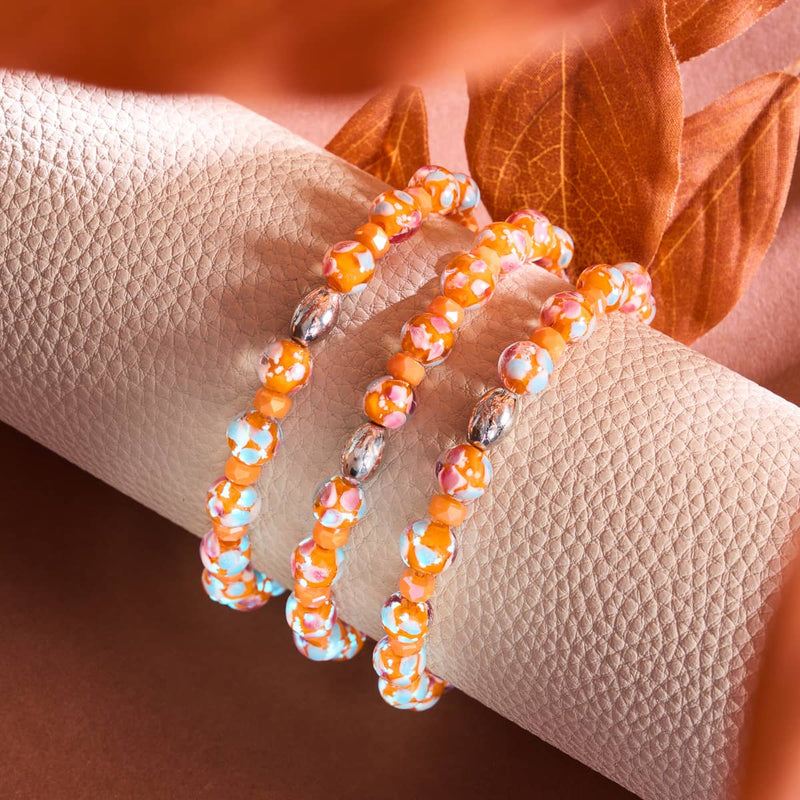 Orange Orchid | .925 Sterling Silver | Firefly Glass Blossom Bracelet