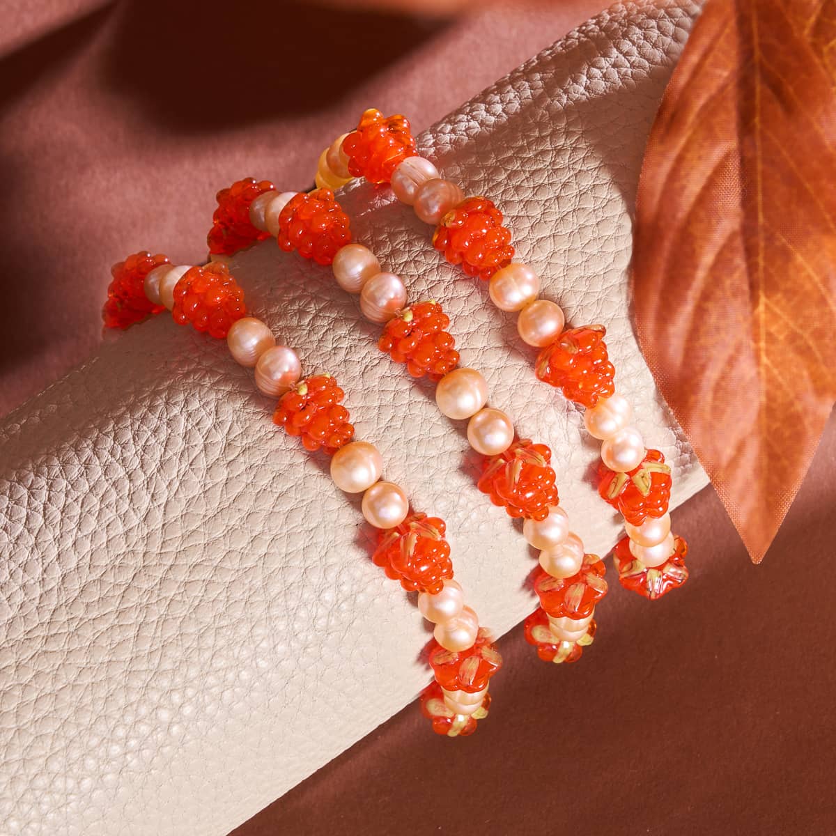 Orange x Champagne Pearl | .925 Sterling Silver | Berry Bracelet