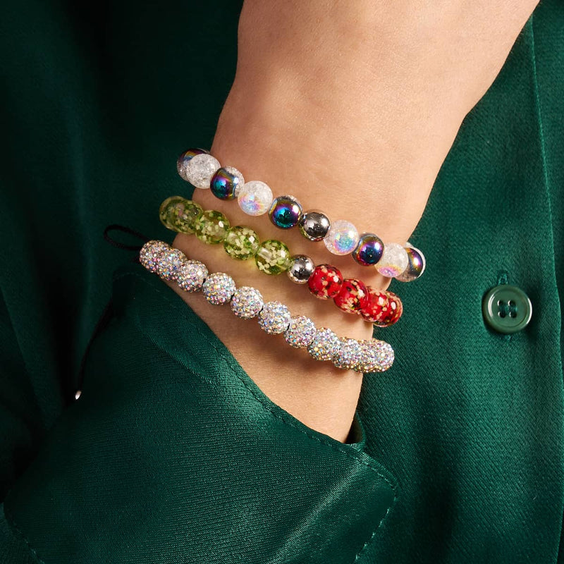 Red Holly x Frosted Mistletoe | .925 Sterling Silver | Firefly Glass Bracelet