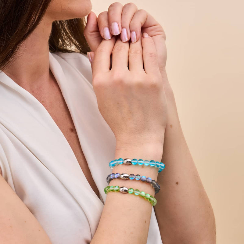 Grey | .925 Sterling Silver | Mermaid Glass Bead Bracelet