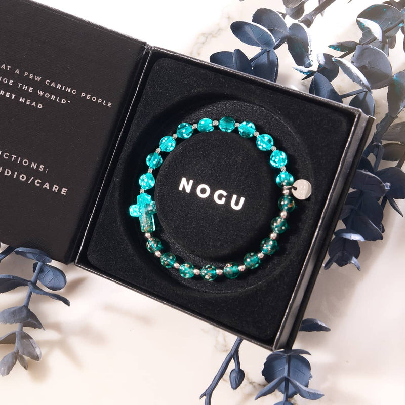 Teal | Silver | Firefly Glass Cross Bracelet