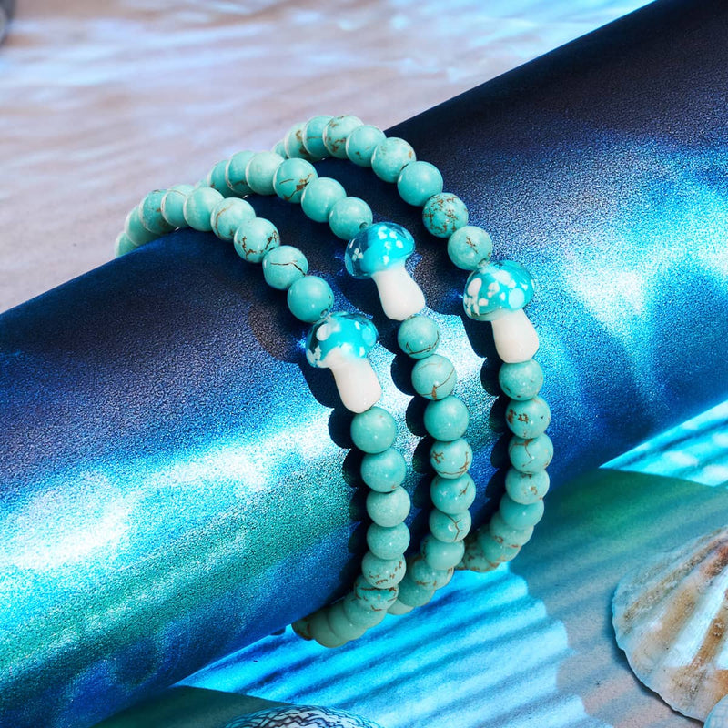 Turquoise | .925 Sterling Silver | Firefly Glass Mushroom Gemstone Bracelet