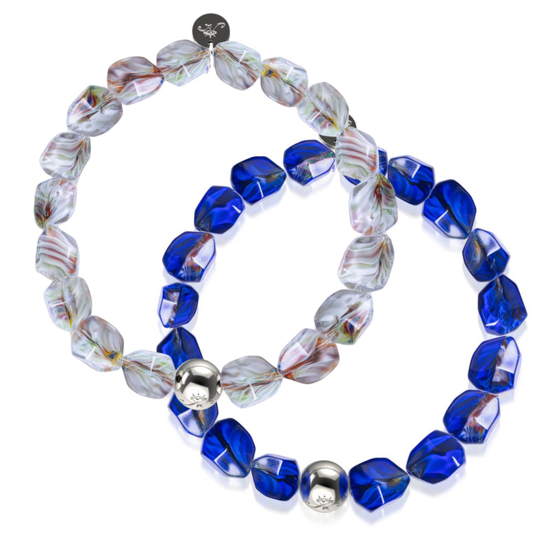 Sapphire Gem Glass Bracelet 2 Set