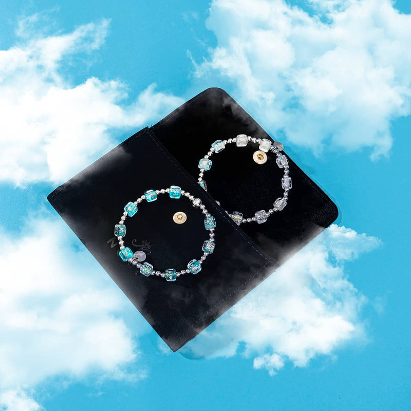 Teal Sorbet Firework Glass Cube Bracelet 2-Set