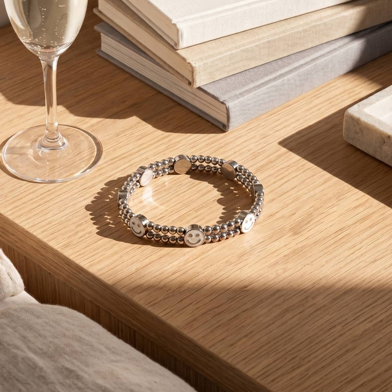 Silver x White Luminous Enamel | Smile Bracelet