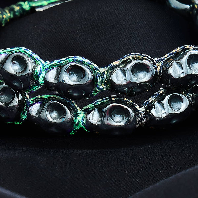 Hades | Hematite Skulls x Black GloWeave | Macrame Bracelet