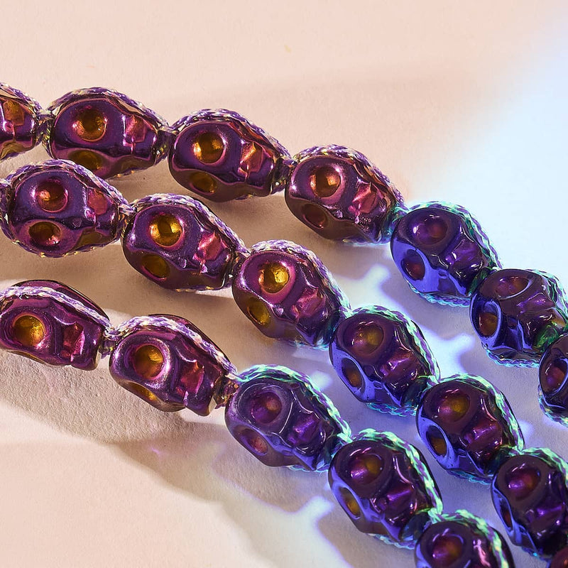 Nyx | Purple Hematite Skulls x Violet GloWeave | Macrame Bracelet