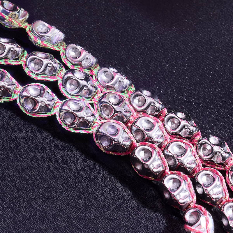 Blush Nocturne | Silver Hematite Skulls x Pink GloWeave | Macrame Bracelet