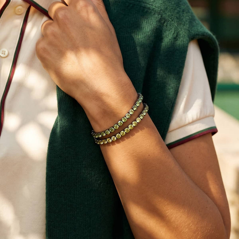 Peridot Crystal x Gunmetal | Tennis Club Bracelet