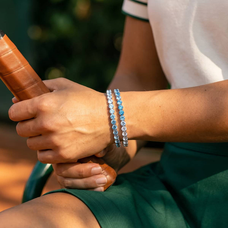 Aquamarine Ombre Crystal x Rhodium | Tennis Club Bracelet
