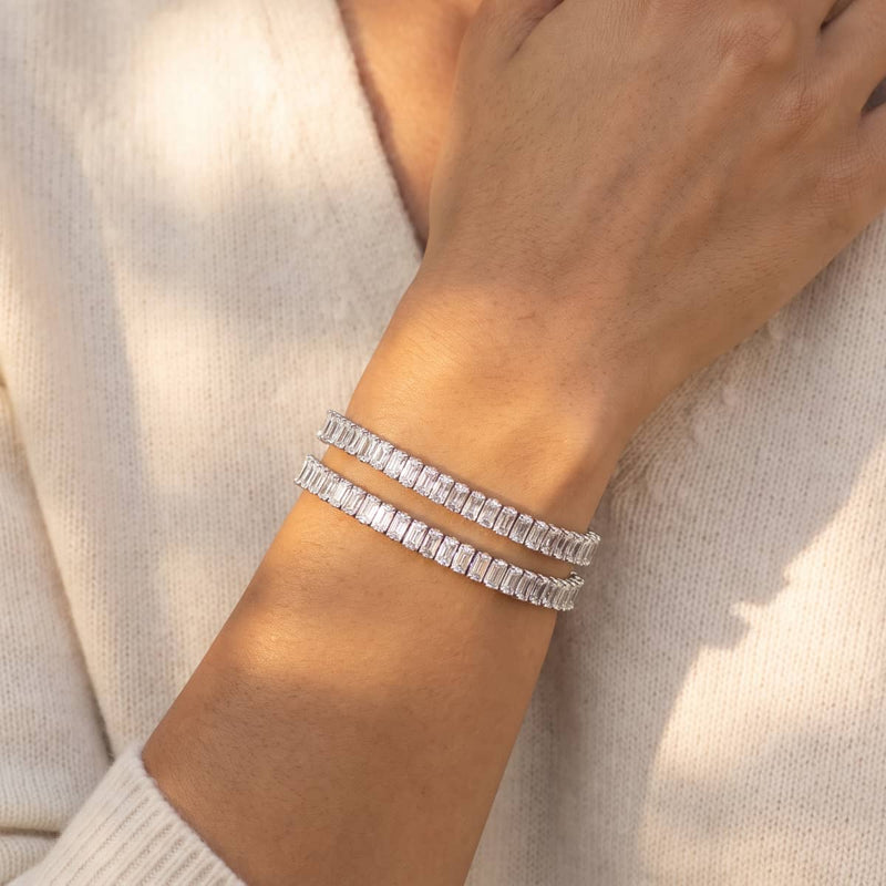 Baguette Cut Crystal x Rhodium | Tennis Bracelet