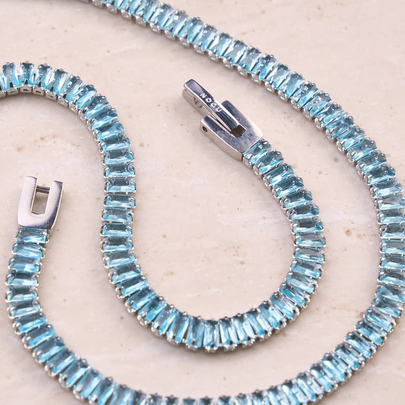 Aquamarine Baguette Cut Crystal x Rhodium | Tennis Bracelet