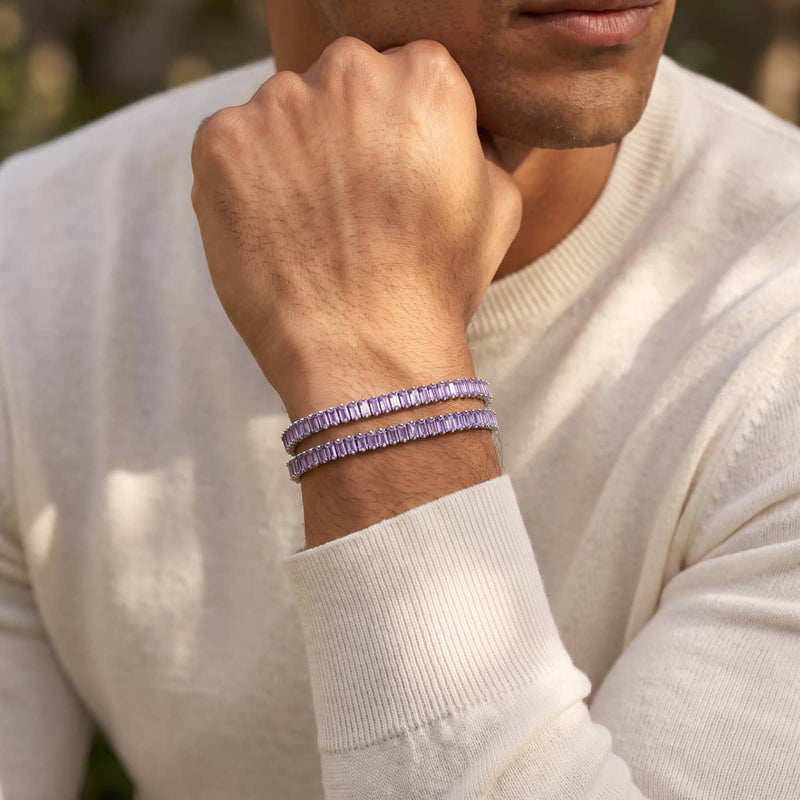 Amethyst Baguette Cut Crystal x Rhodium | Tennis Bracelet