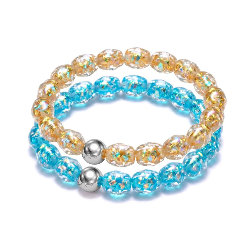 Sea and Sand | Firework Glass Micro Pebble Bracelet 2 Set