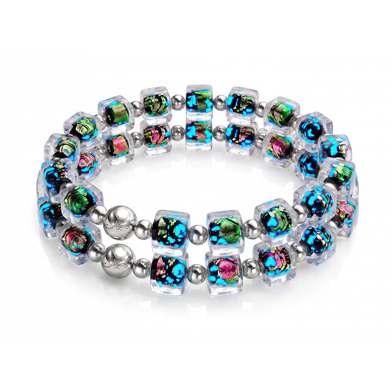 Cauldron Smoke | Firework Glass Cushion Cube Bracelet 2-Set