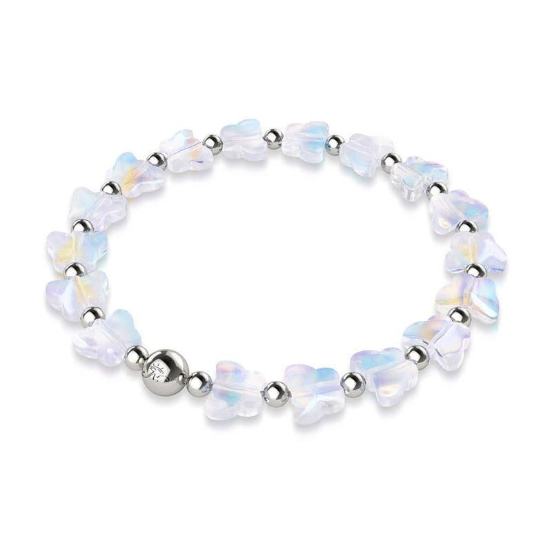 Morning Dew | Silver | Rainbow White Butterfly Bracelet