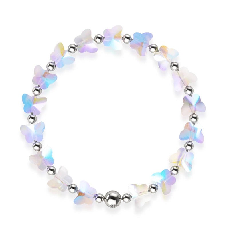 Morning Dew | Silver | Rainbow White Butterfly Bracelet