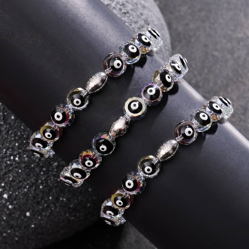 Black | .925 Sterling Silver | Crystal Evil Eye Bracelet