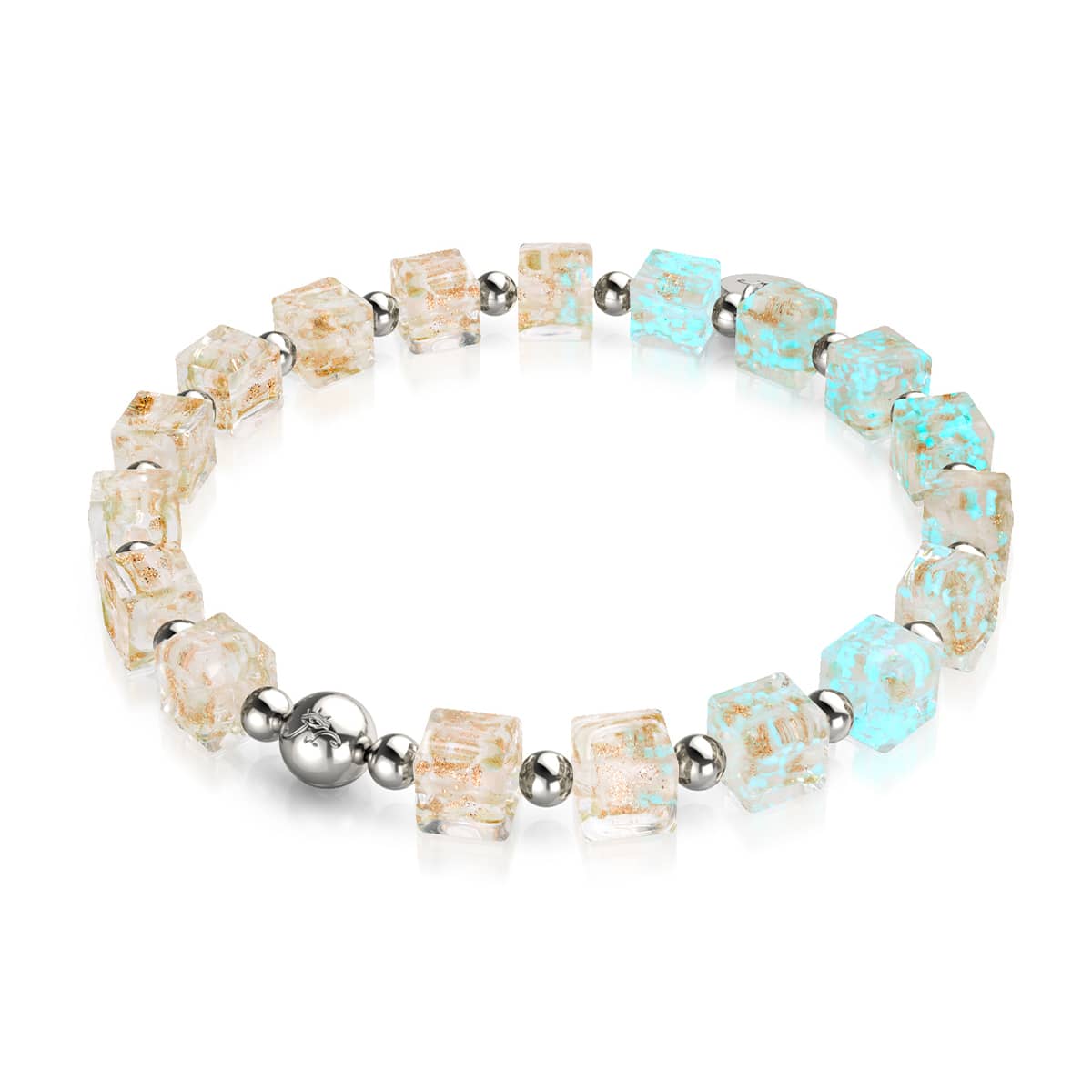 Alabaster | Silver | Firefly Glass Pebble Bracelet