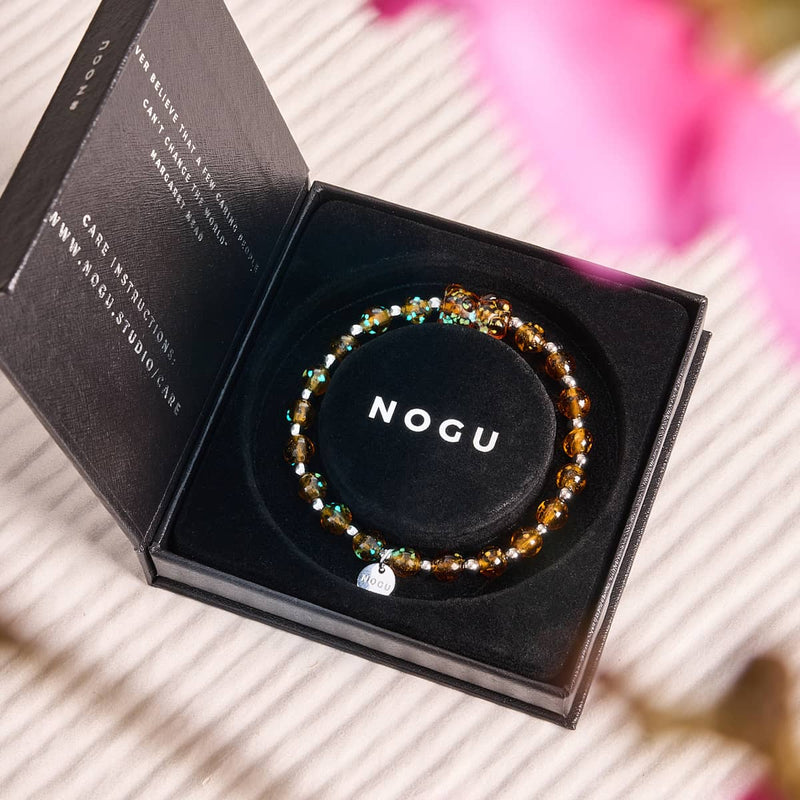 Amber | Silver | Firefly Glass Bear Bracelet