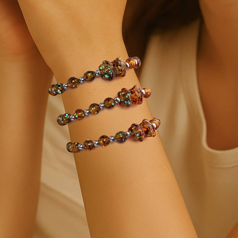 Amber | Silver | Firefly Glass Bear Bracelet