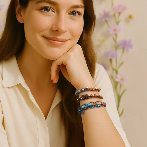 Amber | Silver | Firefly Glass Bear Bracelet