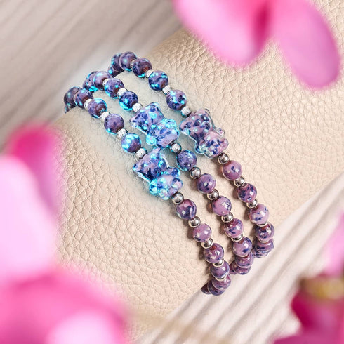 Blue Iris | Silver | Firefly Glass Bear Bracelet