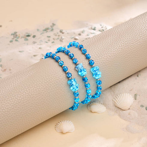 Blue Seaspray | Silver | Firefly Glass Bear Bracelet