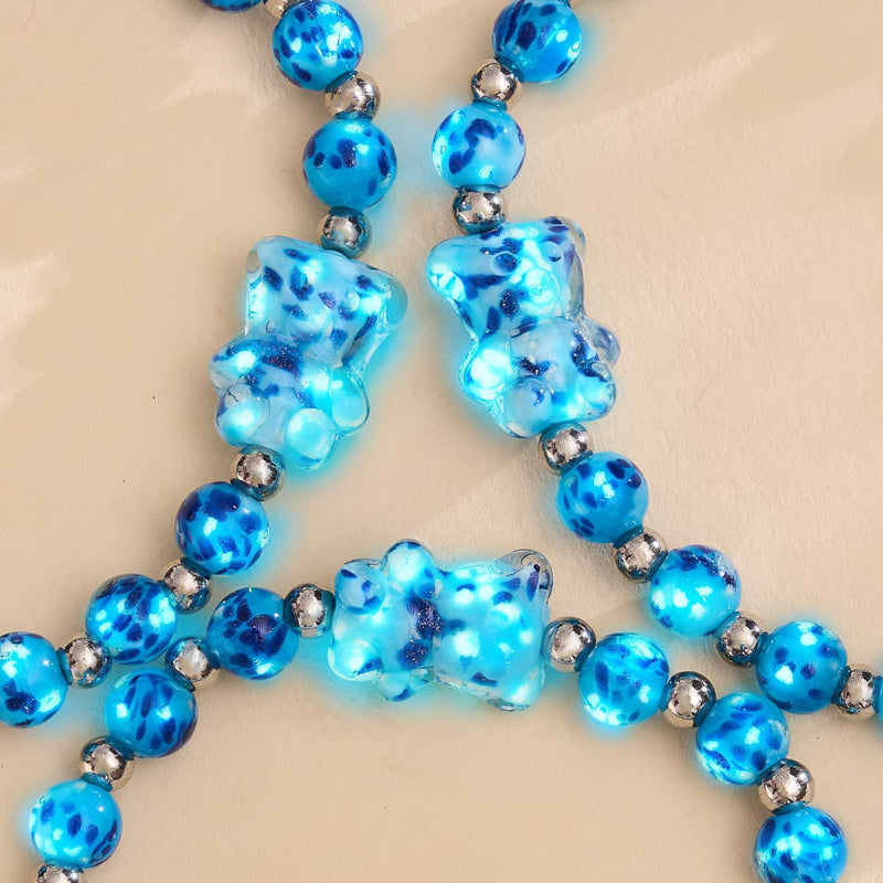 Blue Seaspray | Silver | Firefly Glass Bear Bracelet