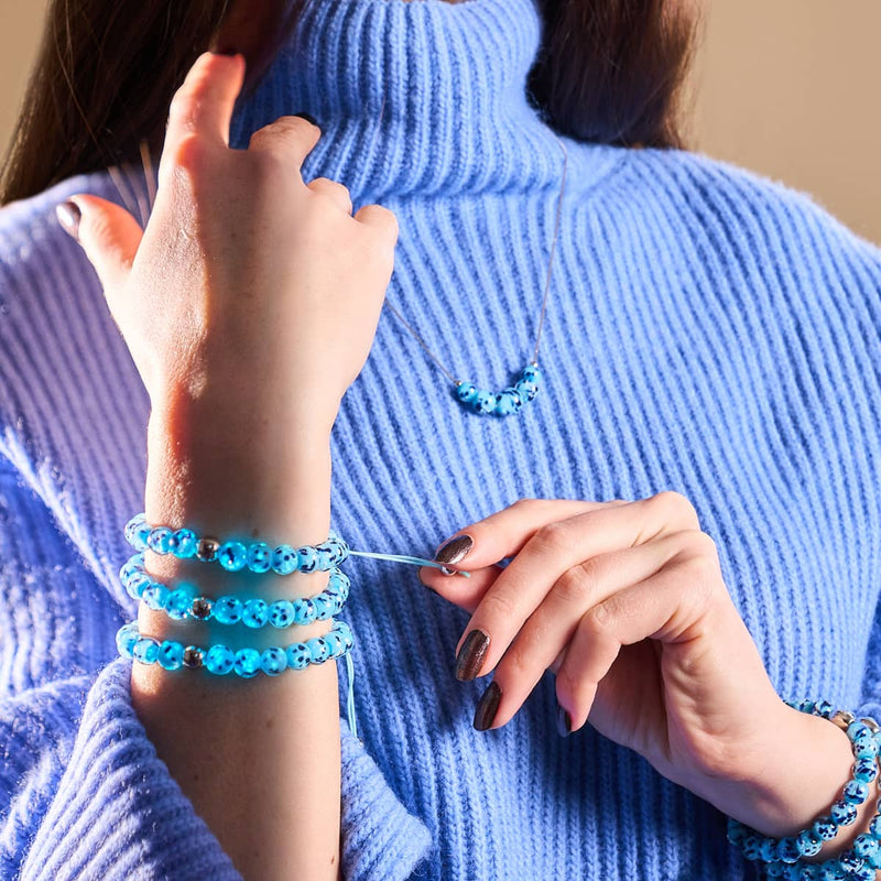 Blue Seaspray | Silver | Firefly Glass Macrame Bracelet