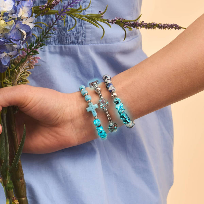 Cerulean | Silver | Firefly Glass Cross Bracelet