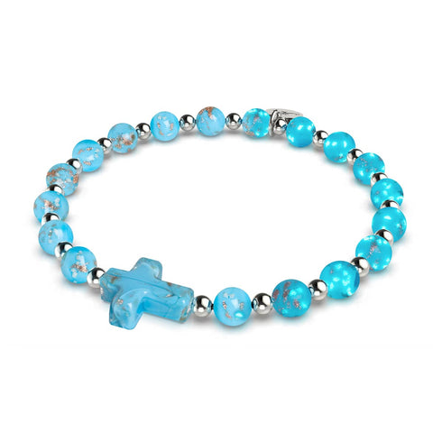 Cerulean | Silver | Firefly Glass Cross Bracelet