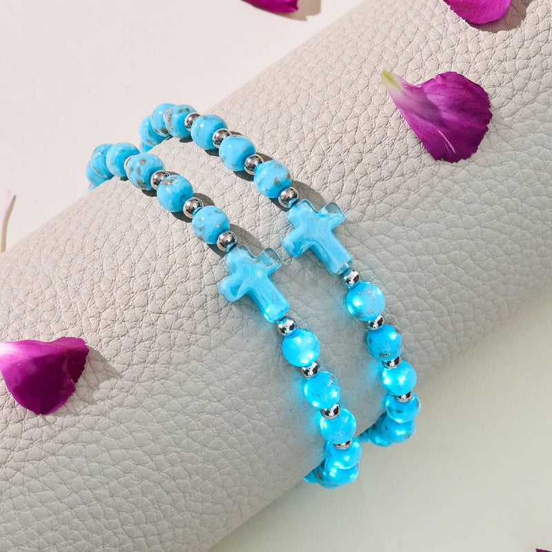 Cerulean | Silver | Firefly Glass Cross Bracelet