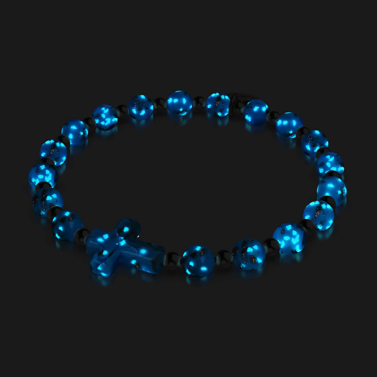 Cerulean | Silver | Firefly Glass Cross Bracelet