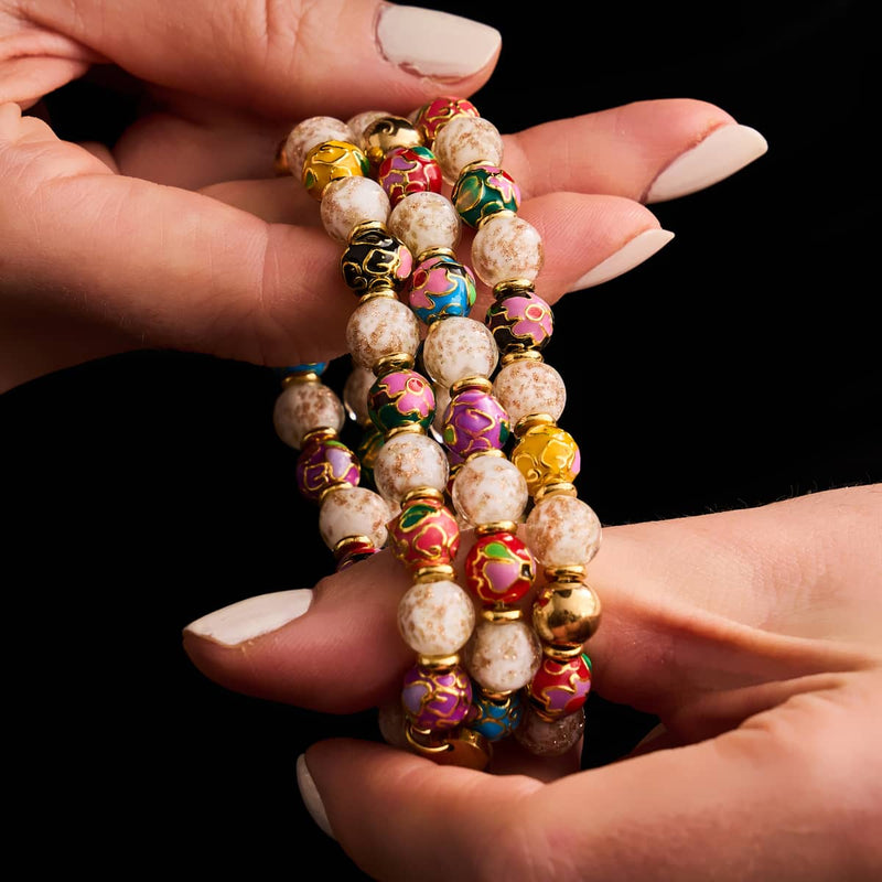 Cloud Dragon | Enamel Lotus | White Firefly Glass Serpent Bracelet