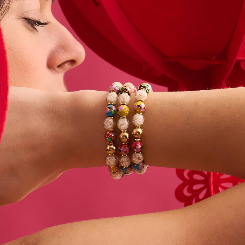 Cloud Dragon | Enamel Lotus | White Firefly Glass Serpent Bracelet