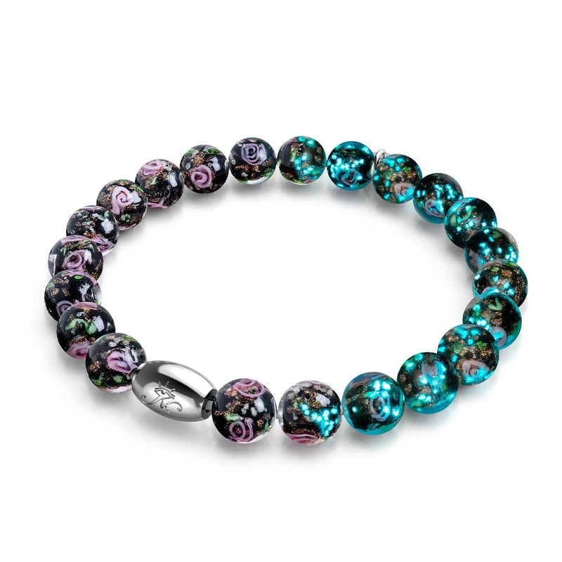 Black Lampwork Rose Firefly Glass Bracelet & Earring Set